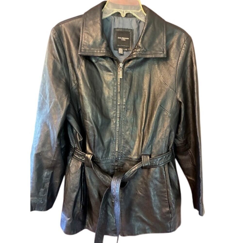 Colebrook‎ & Co. Vintage Women's Leather Belted Full Zip Long Coat Size Large